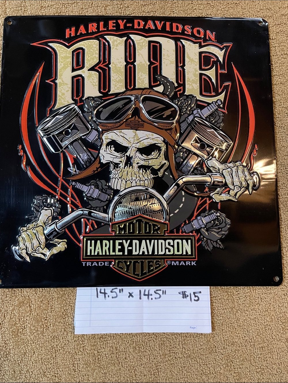 Harley-Davidson Black, Red & Cream 'Ride' Skull Motorcycle Metal Wall Art